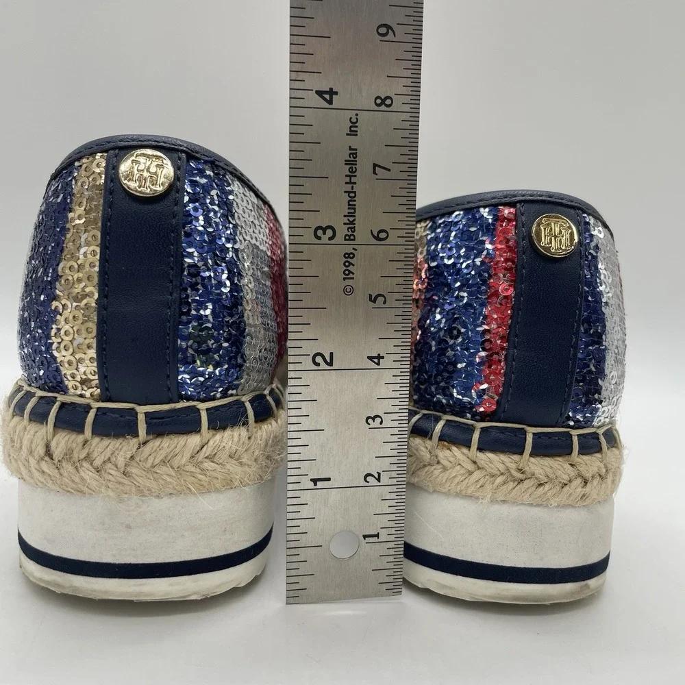 Tommy Hilfiger Womens 6.5 Shoes Flats Corliss‎ 2 American Flag Sequin Espadrille